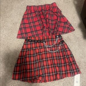 ROMWE Red and Black Plaid A-Line Skirt